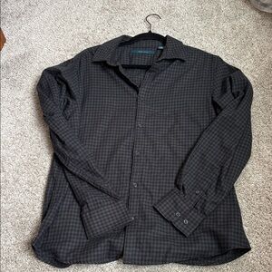 Perry Ellis Men's black and Gray Flannel Checkered dress Casual Shirt L